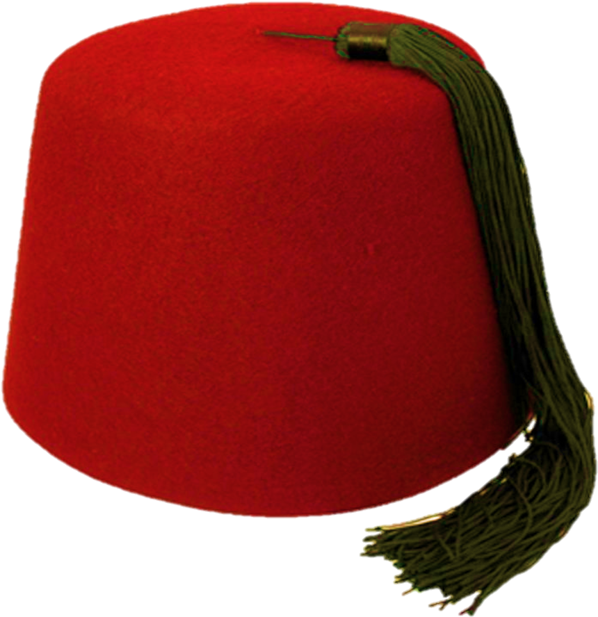 A Red Hat With A Green Tassel