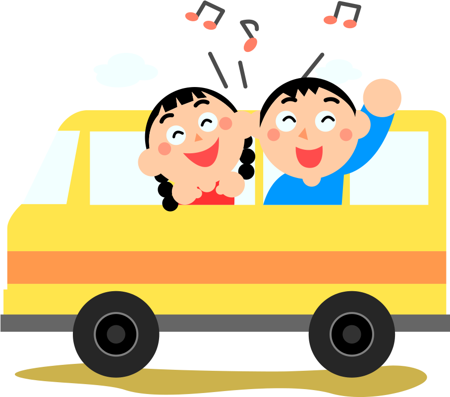 Cartoon Of Kids In A Yellow Van