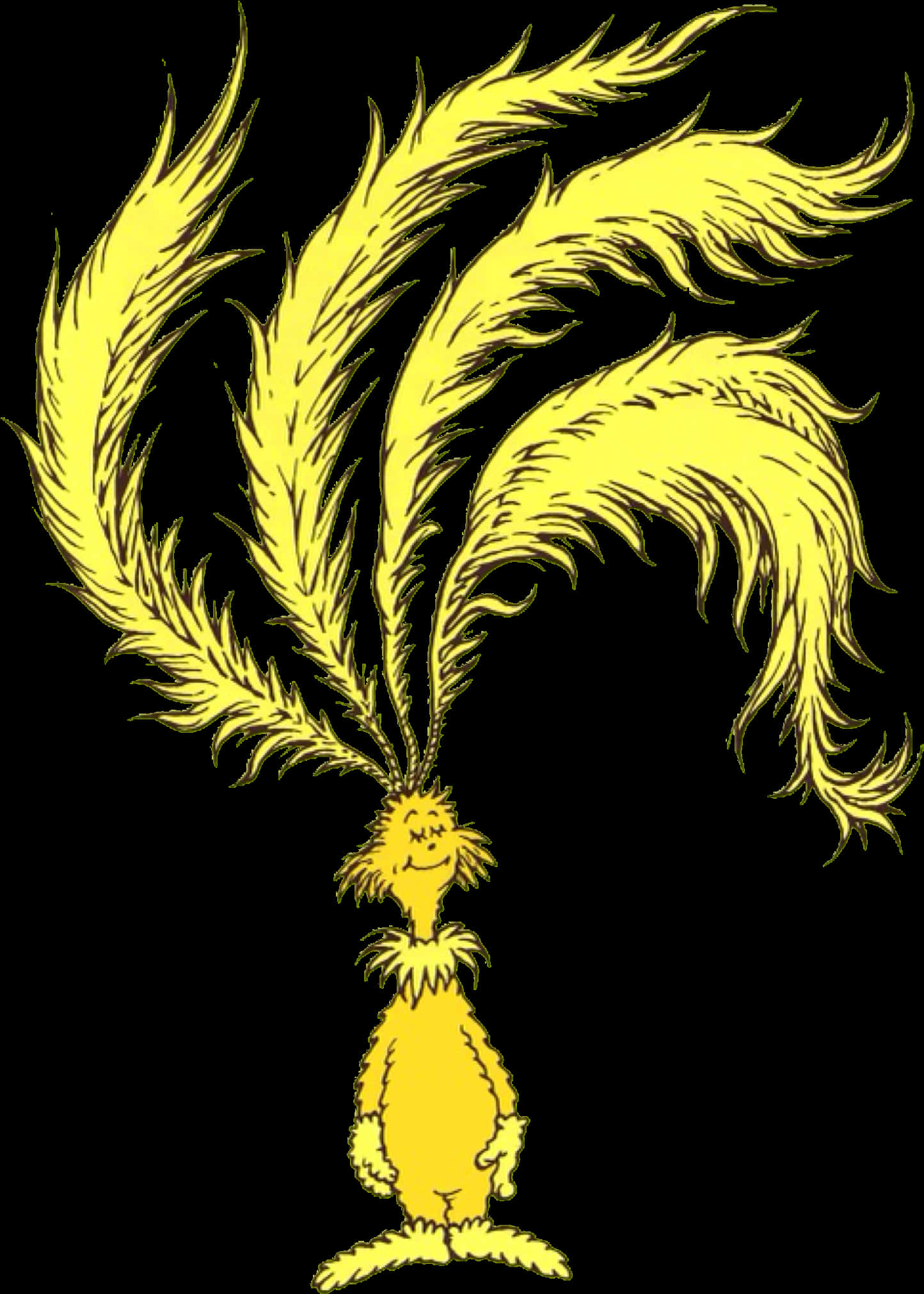 A Yellow Cartoon Character With Long Yellow Feathers
