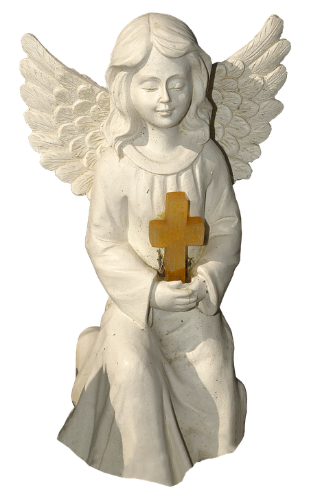 A Statue Of A Child Holding A Cross