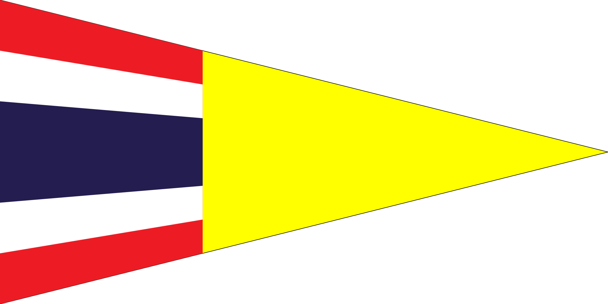 A Yellow Triangle With Red White And Blue Stripes