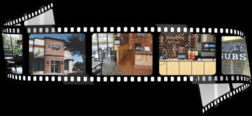 A Film Strip With Different Images Of A Restaurant