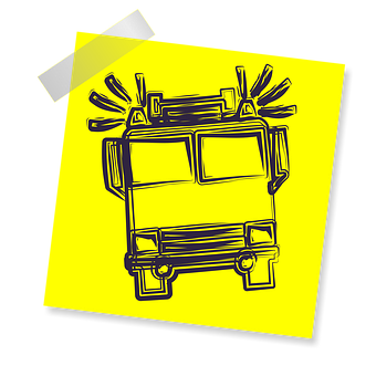 A Drawing Of A Fire Truck On A Yellow Paper