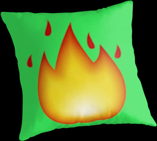 A Green Pillow With A Fire Design On It