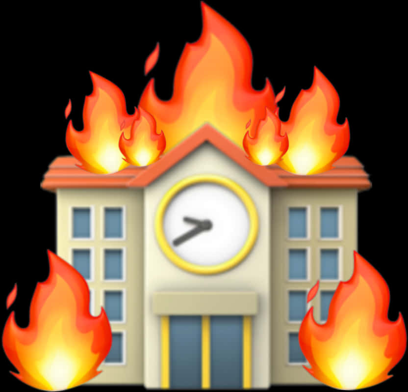 A Building With A Clock On Fire