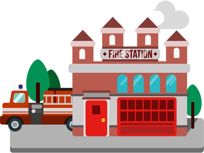 A Fire Station With A Fire Truck And A Fire Engine