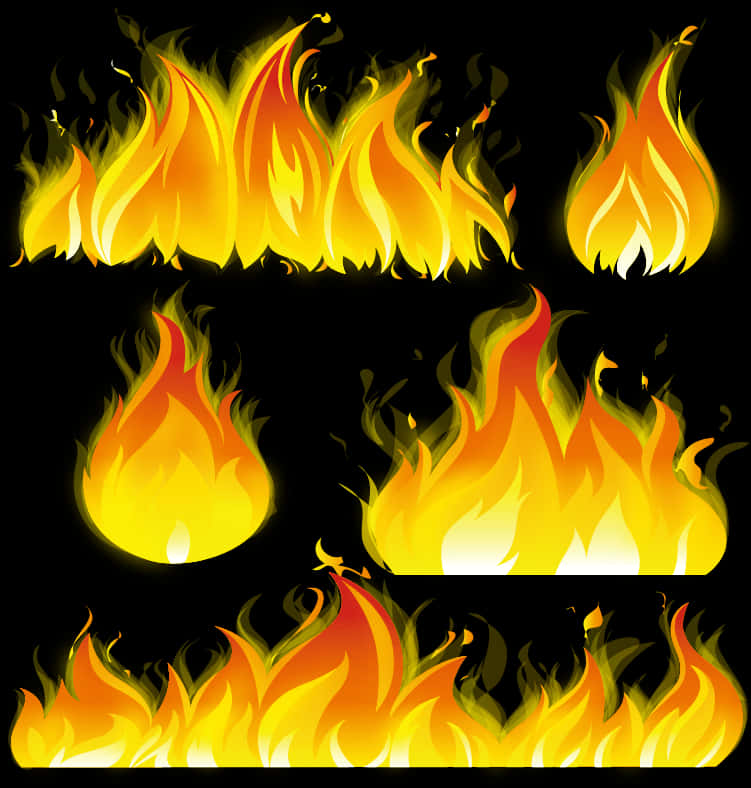 A Group Of Flames On A Black Background
