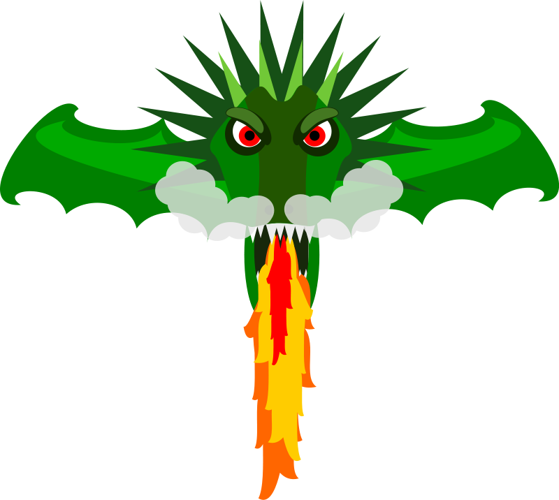 A Green Dragon With Wings And Red Eyes And Smoke Coming Out Of Its Mouth