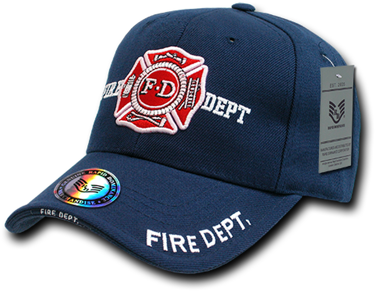 A Blue Hat With A Red And White Emblem