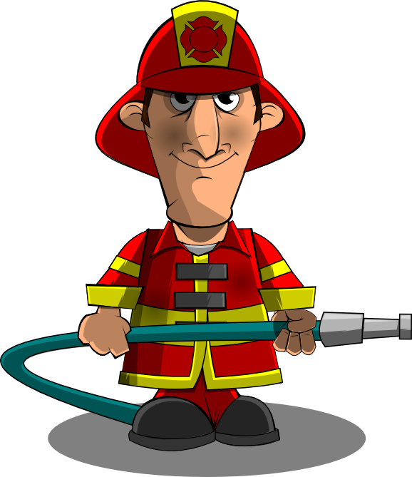 Cartoon Of A Firefighter Holding A Hose