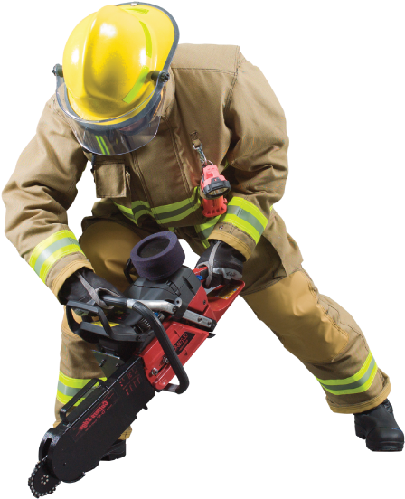 A Firefighter Holding A Chainsaw