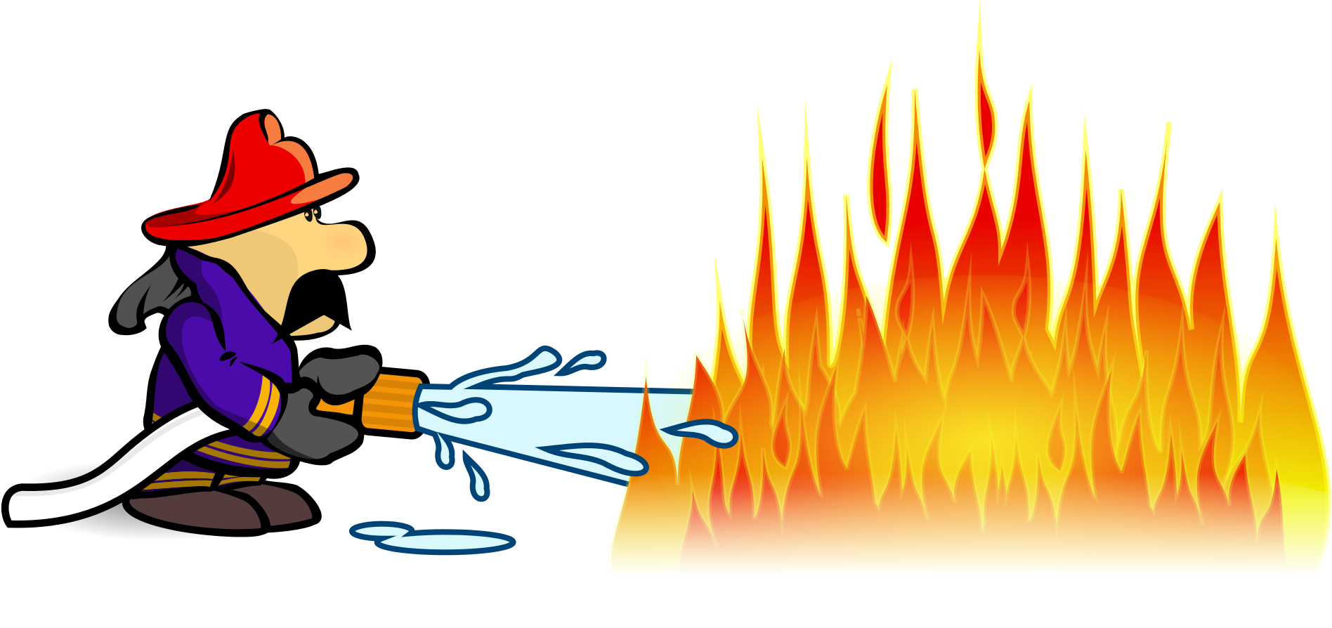Cartoon Character Spraying Water On Fire