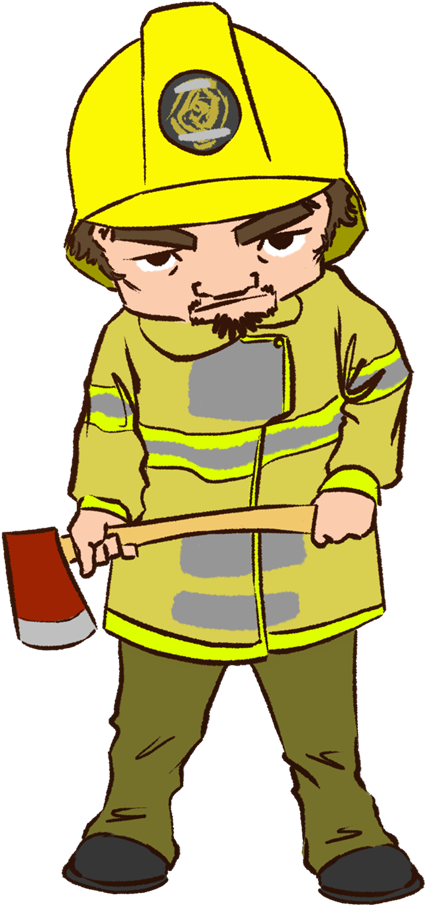 A Cartoon Of A Firefighter Holding An Axe