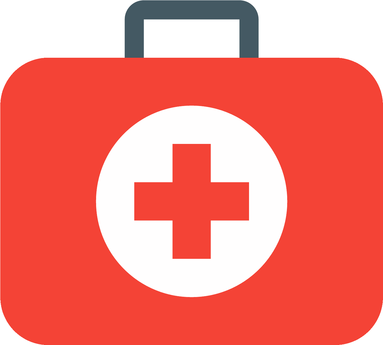A Red First Aid Kit With A White Circle And A Red Cross
