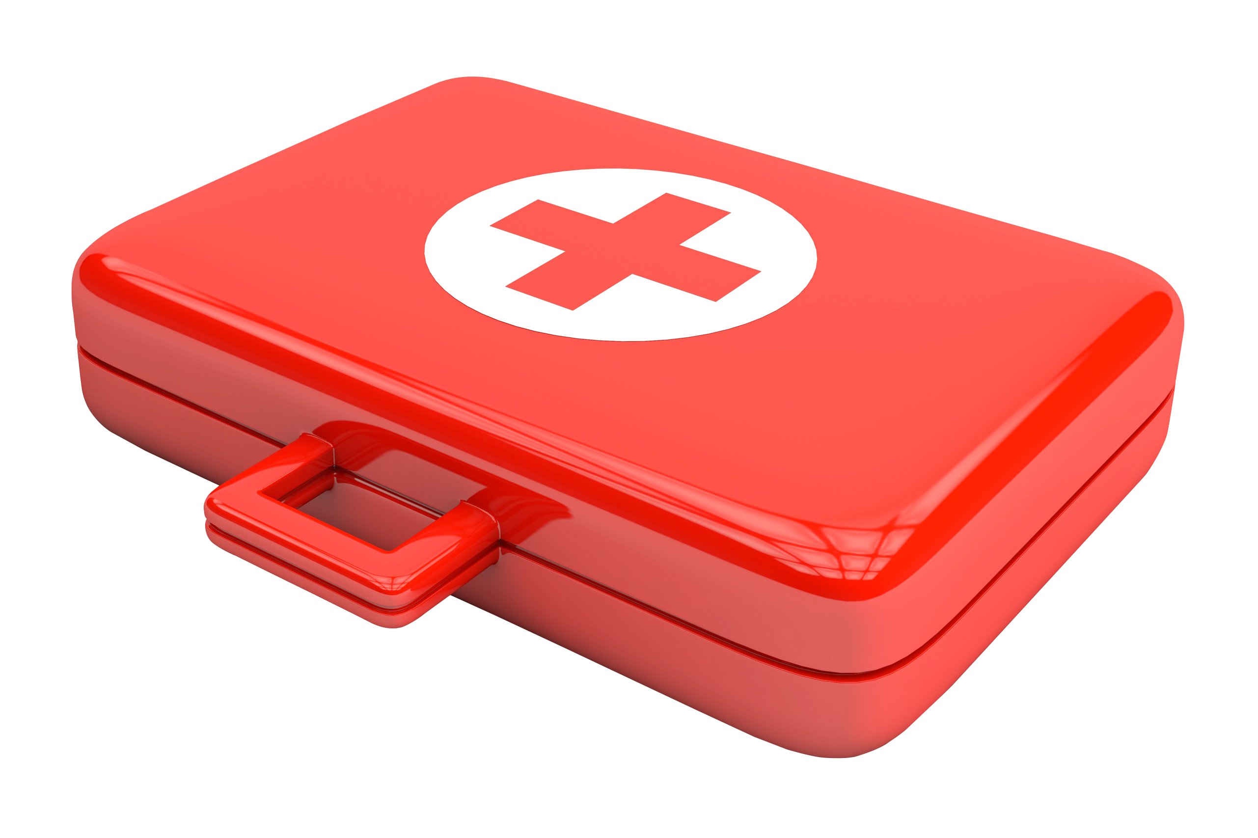 A Red First Aid Kit With A White Cross On It