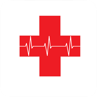 A Red Cross With A Heartbeat Line