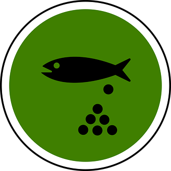 A Green Circle With A Black Fish And A Black Circle With Black Dots