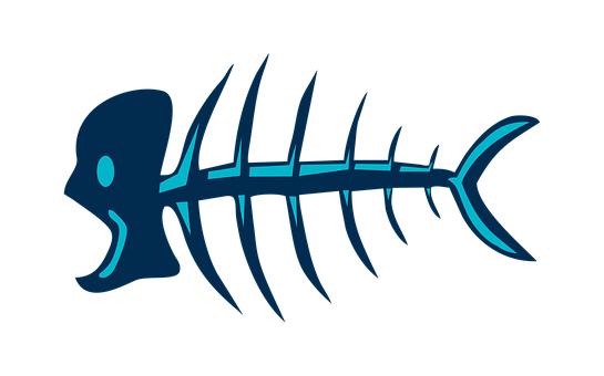A Blue Fish Skeleton On A Black Background