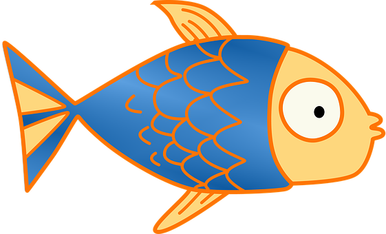 A Cartoon Fish With Orange And Blue Scales