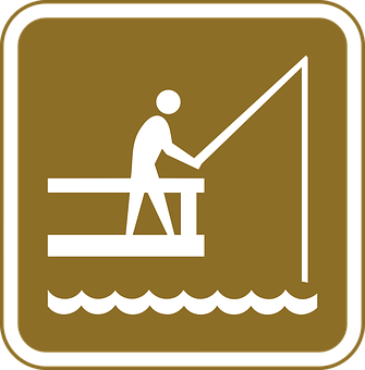 A Sign With A Person Fishing