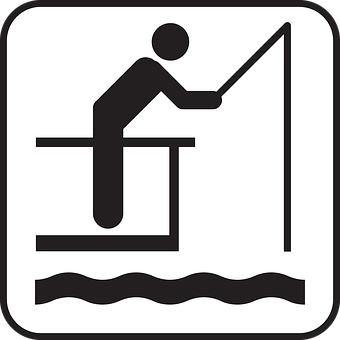 A Black And White Sign With A Person Fishing