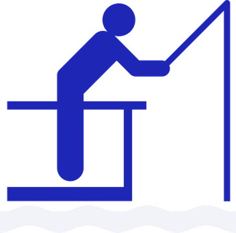 A Blue Pictogram Of A Man Fishing
