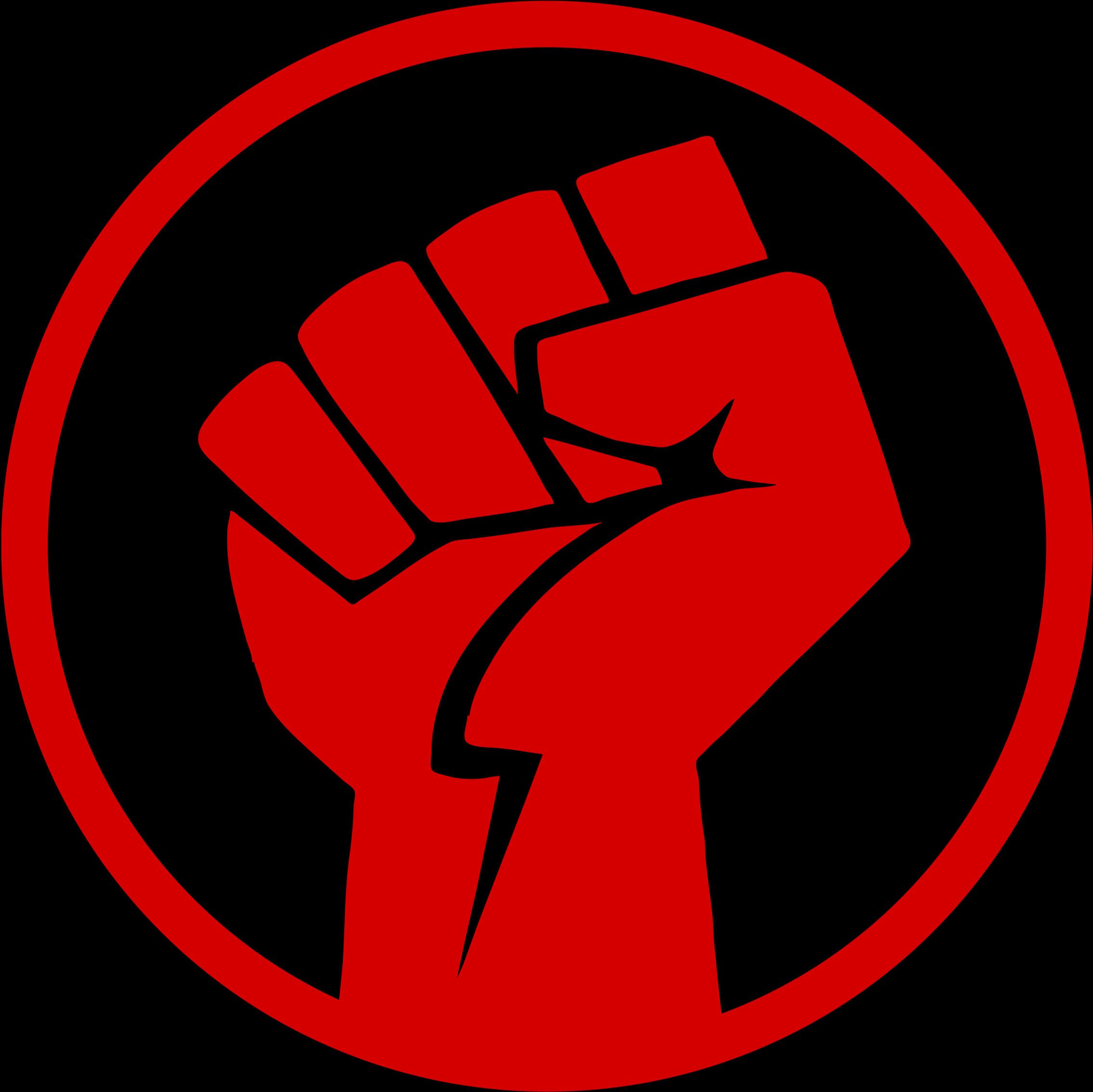 A Red And Black Symbol With A Fist In The Middle