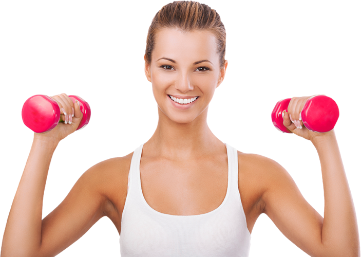 A Woman Lifting Weights In Front Of A Black Background