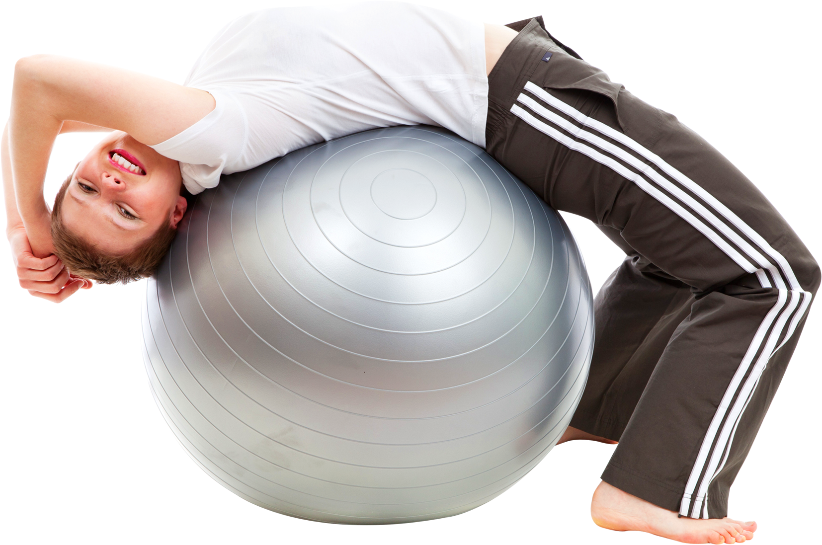 A Man Lying On A Large Silver Ball