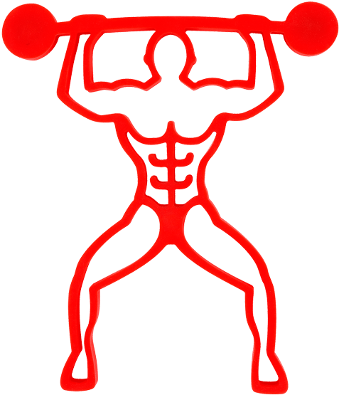 A Red Plastic Figure Holding A Barbell