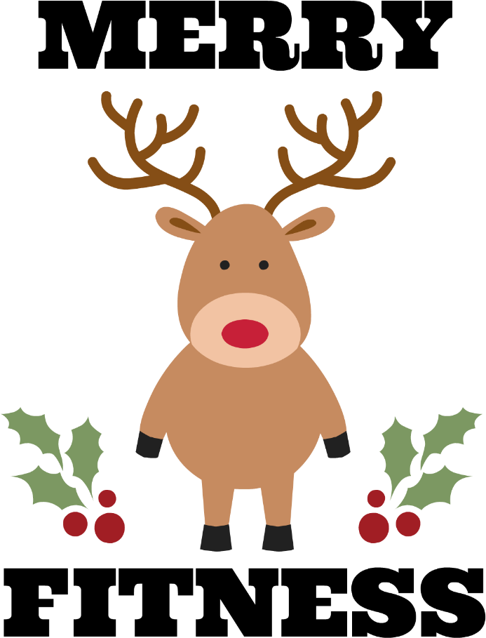 A Cartoon Reindeer With Red Nose And Green Leaves