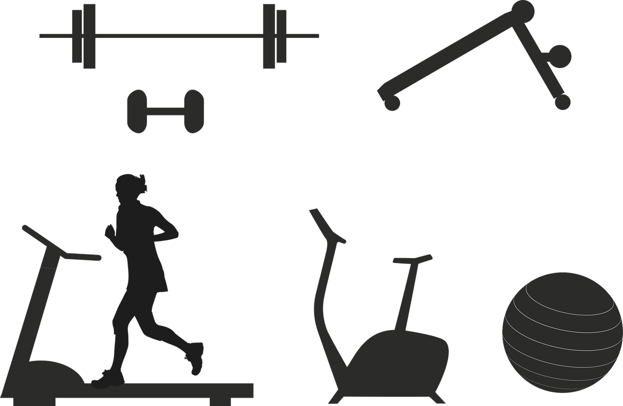 Fitness, Devices, Dumbbell, Treadmill, Ergometer, Sport - Black And White Fitness Equipment, Hd Png Download