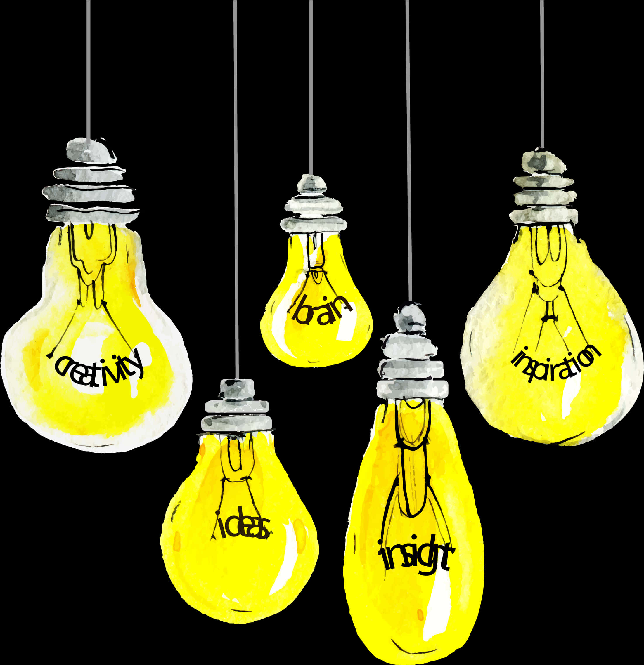 A Group Of Light Bulbs With Writing On Them