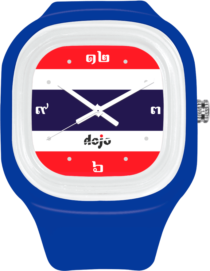 A Blue And Red Watch With White And Red Stripes