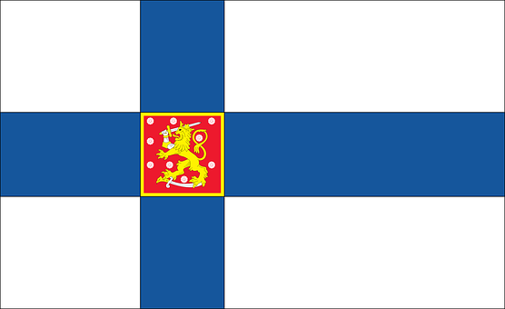 A Blue And White Flag With A Lion And A Red Square