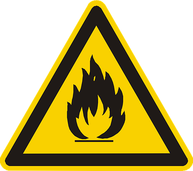 Yellow Fire Hazard Sign With Flame Icon