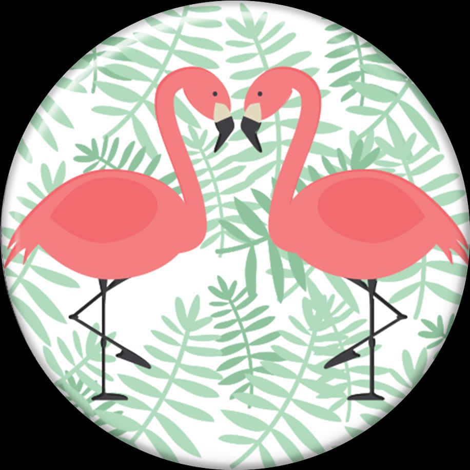 A Pair Of Pink Flamingos With Green Leaves