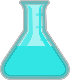 A Blue Beaker With A Liquid In It