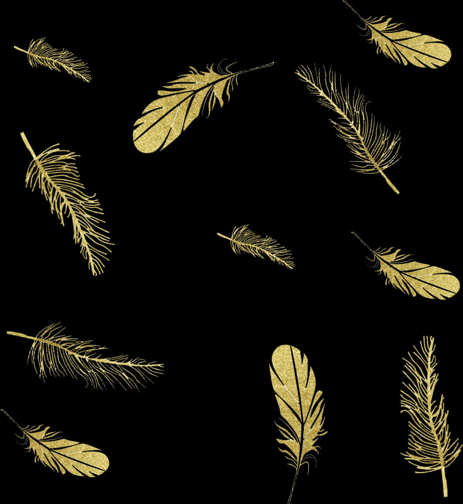 A Gold Feathers On A Black Background