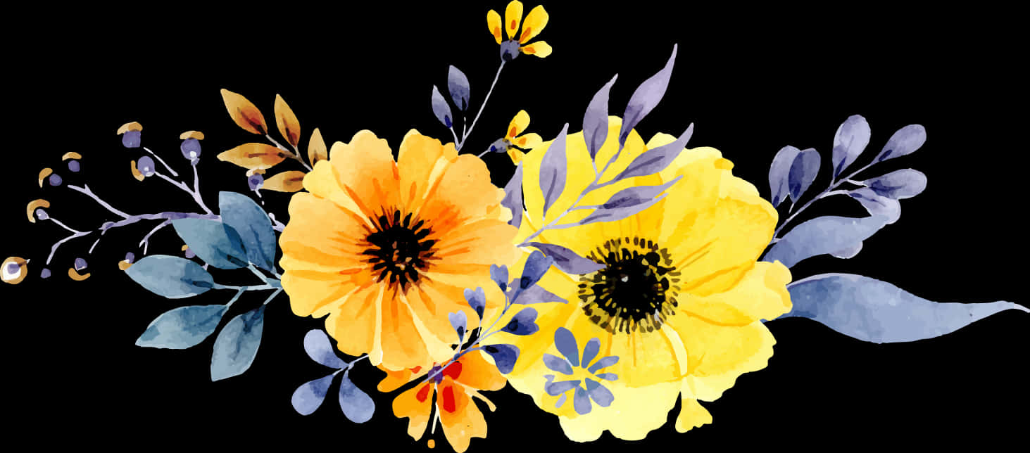 A Yellow And Purple Flowers