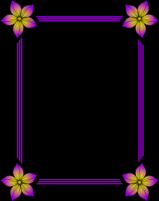 A Purple And Yellow Flowers On A Black Background