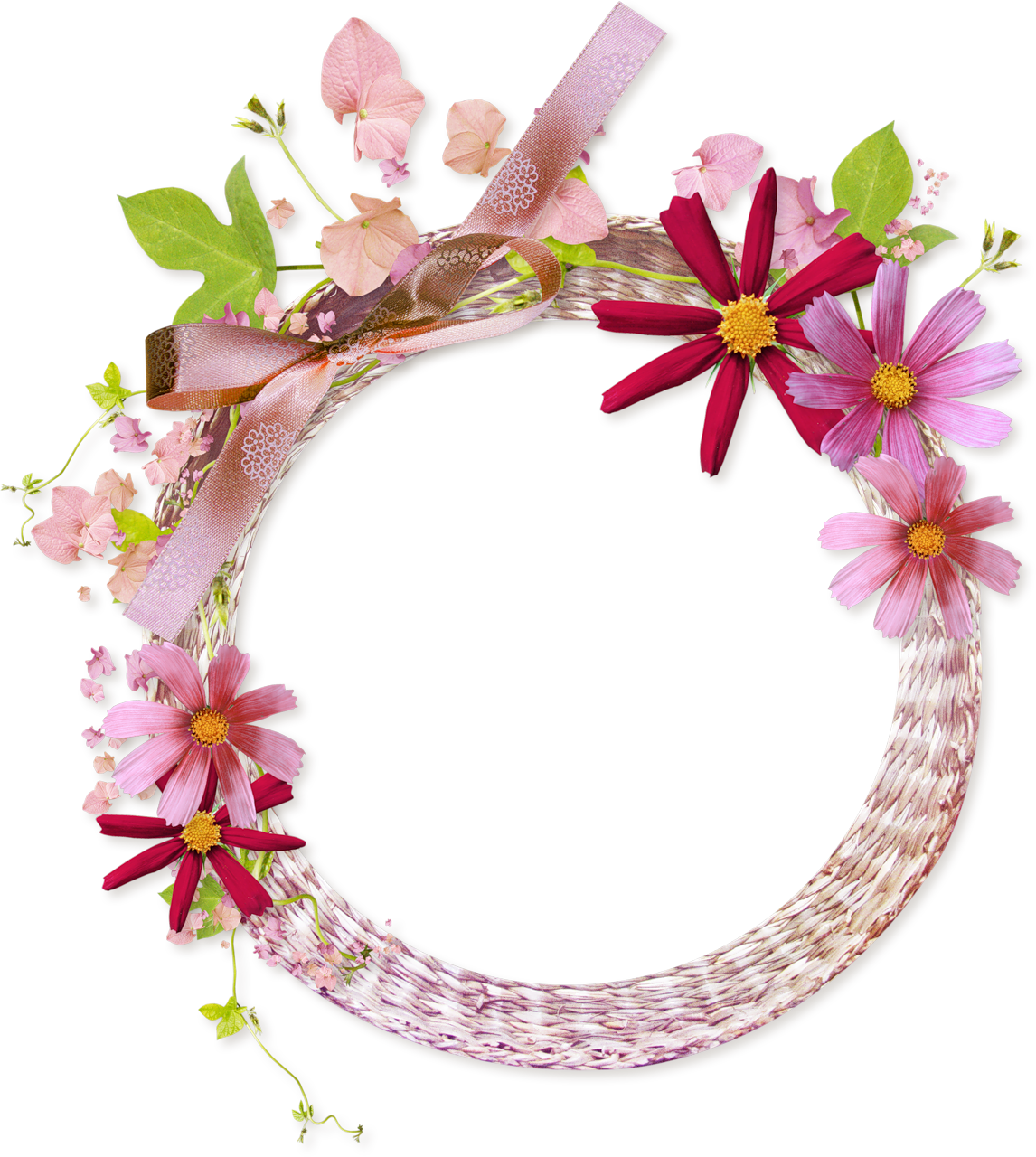 A Circle With Pink Flowers And Leaves