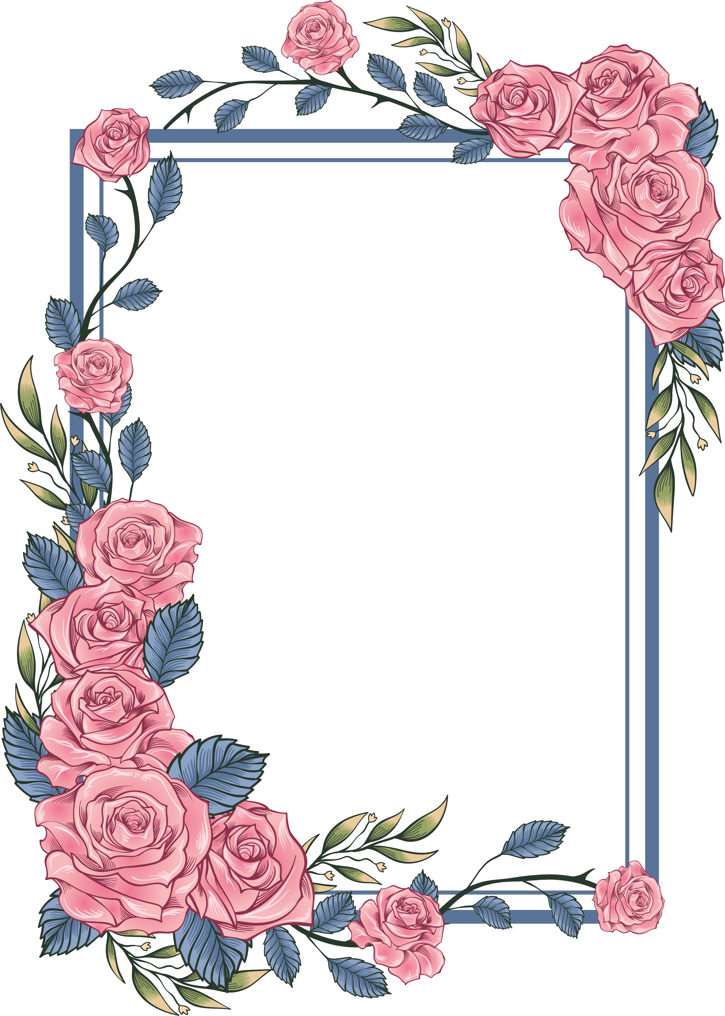 A Frame Of Pink Roses And Leaves