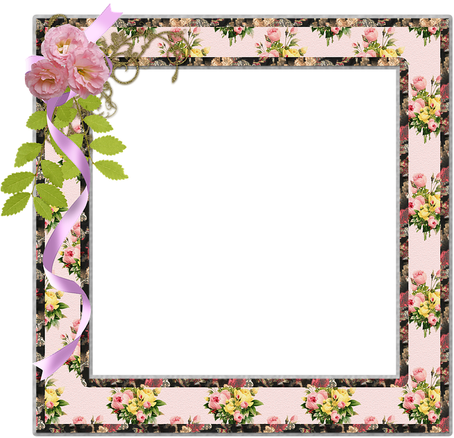 A Frame With Flowers And Ribbons