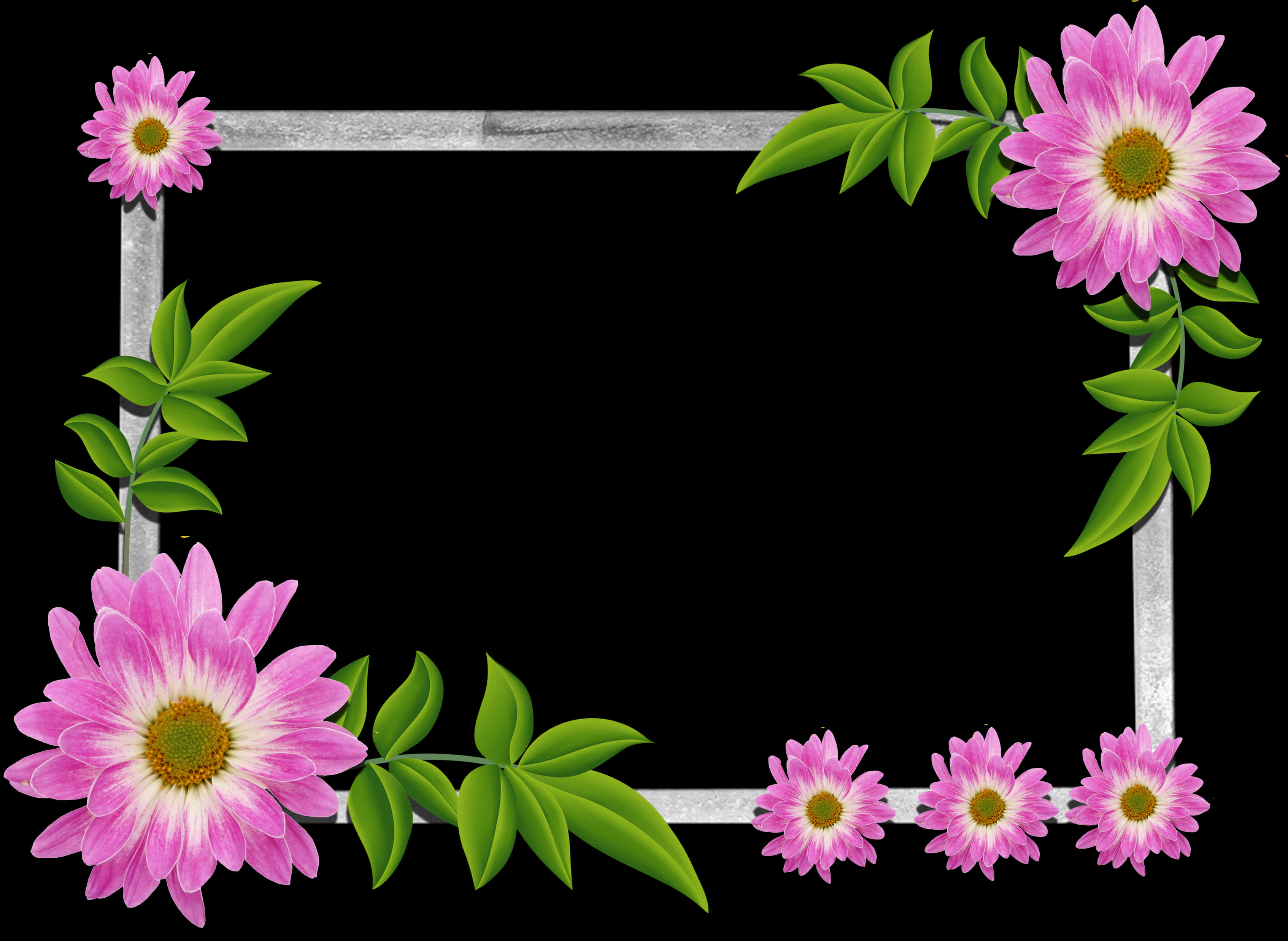 A Frame Of Flowers And Leaves