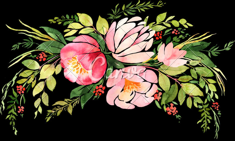 Floral Wreath Illustration Png, Transparent Png