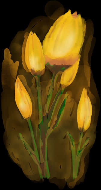 A Yellow Tulips On A Black Background
