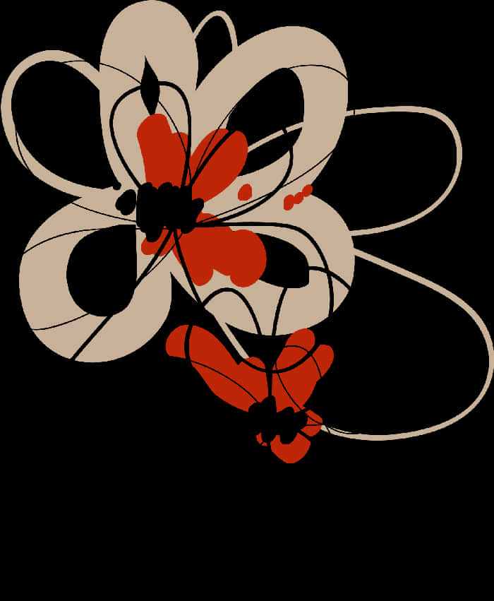 A White And Red Flower With Black Lines