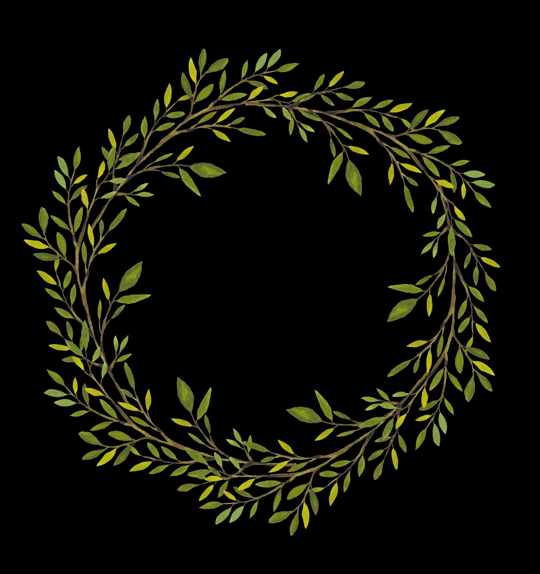 A Wreath Of Leaves On A Black Background