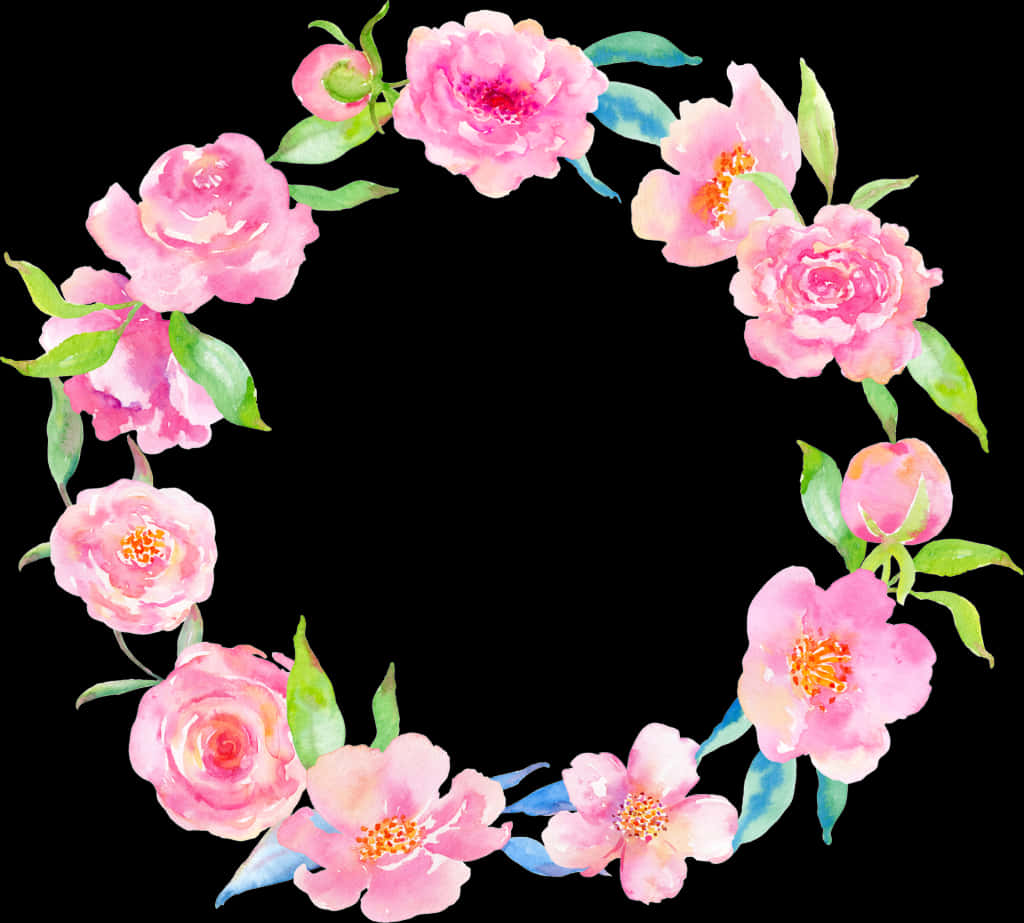 A Wreath Of Pink Flowers And Green Leaves